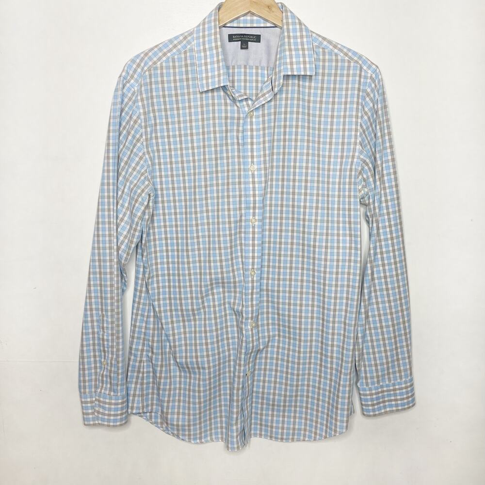 BANANA REPUBLIC Blue Check Button Down